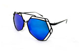 Trendy Geometric Aviator Inspired Sunglasses with a Black Metal Frame and UV400 Protected Blue Flash Lens. 