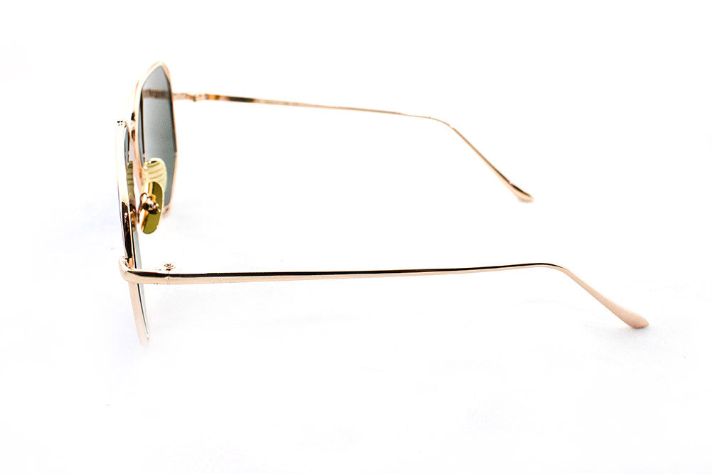 Modern Octagon Geometric Aviator Inspired Air Brushed Aluminum Frame Sunglasses with UV 400 Protected Flash Lens.