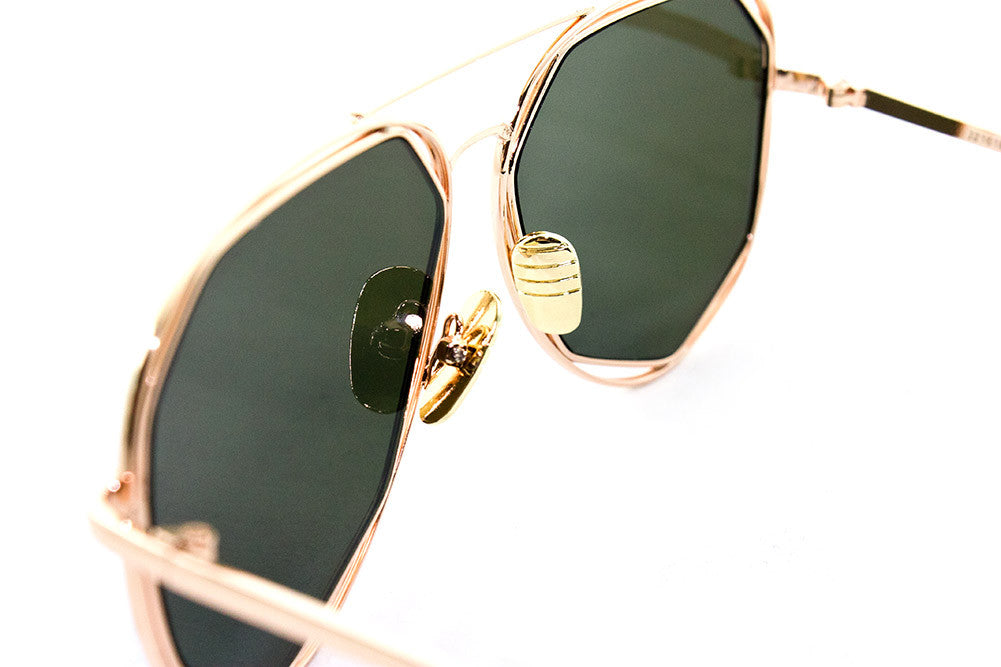 Modern Octagon Geometric Aviator Inspired Air Brushed Aluminum Frame Sunglasses with UV 400 Protected Flash Lens.