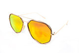Modern Octagon Geometric Aviator Inspired Air Brushed Aluminum Gold Frame Sunglasses with UV 400 Protected Yellow Flash Lens.  