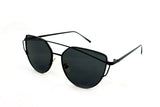 Trendy Geometric Aviator Inspired Cat Eye Sunglasses with a Black Metal Frame and UV400 Protected Smoke Len