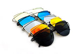 Trendy Geometric Aviator Inspired Cat Eye Sunglasses with a Metal Frame and UV400 Protected Flash Lens. 