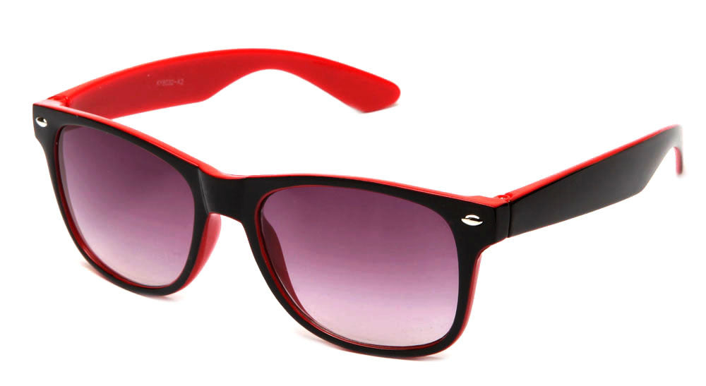 Classic Horned Rim Two Tone Wayfarer with Gradient Lens in Black and Red.