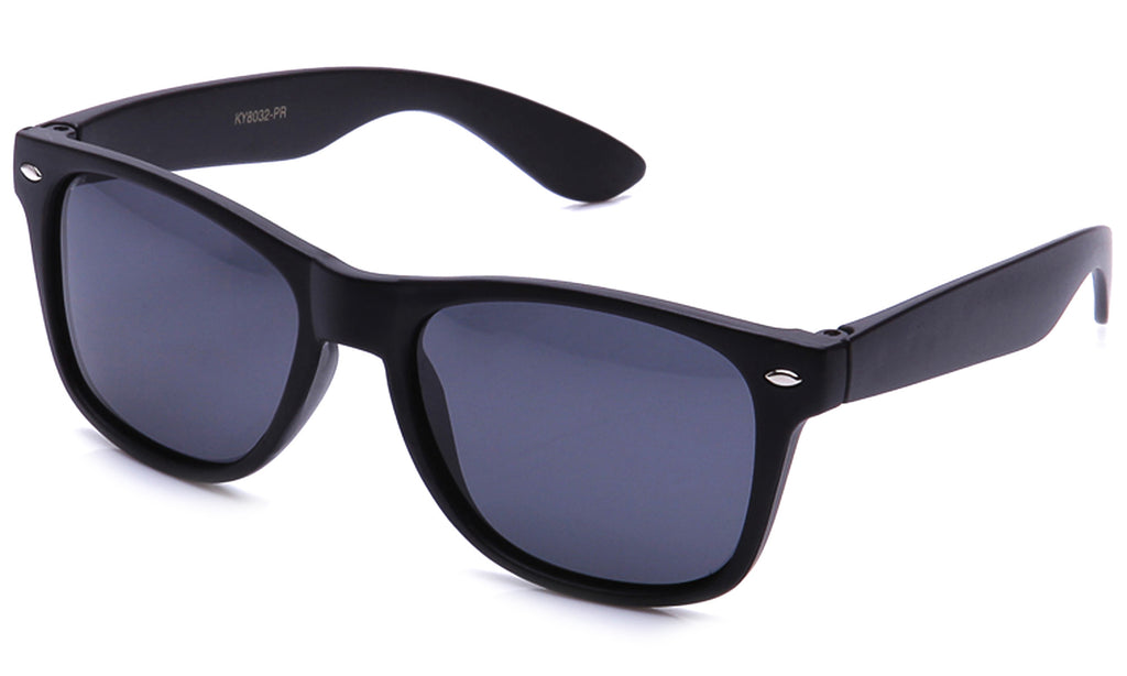 Classic "Blues Brothers" Horned Rim Wayfarer in Matte Black with Polarized Smoke Lens Sunglasses