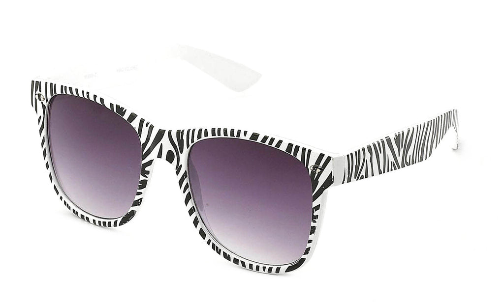 Zebra Inspired Horned Rim Wayfarer with a White and Black Frame and White and Black Temples.