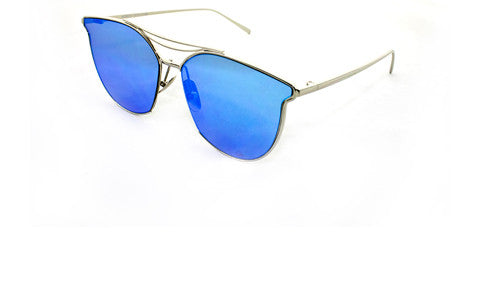Classic Cat Eye Aviator Geometric Design Inspired Sunglasses with a Brushed Aluminum Spring Hinge Gold Metal Frame with UV400 Protected Blue Flash Lens.
