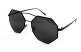 Trendy Octagon Geometric Aviator Inspired Sunglasses with a Black Metal Frame and UV400 Protected Smoke Flash Lens.