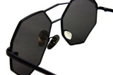Trendy Octagon Geometric Aviator Inspired Sunglasses with a Black Metal Frame and UV400 Protected Smoke Flash Lens.