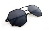 Trendy Octagon Geometric Aviator Inspired Sunglasses with a Black Metal Frame and UV400 Protected Smoke Flash Lens.