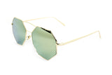 Trendy Octagon Geometric Aviator Inspired Sunglasses with a Gold Metal Frame and UV400 Protected Pink Flash Lens.