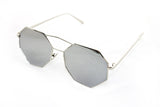 Trendy Octagon Geometric Aviator Inspired Sunglasses with a Silver Metal Frame and UV400 Protected Mirror Flash Lens.