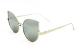 Classic Cat Eye Design with Air Brushed Aluminum Silver Frame and UV400 Protected Mirror Flash Lens Sunglasses.