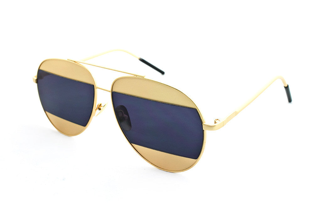 Classic Aviator Inspired Air Brushed Aluminum Gold Framed Spring Hinge Sunglasses with Double Color UV Protected Smoke Lens. 