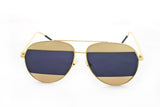 Classic Aviator Inspired Air Brushed Aluminum Gold Framed Spring Hinge Sunglasses with Double Color UV Protected Smoke Lens.