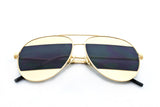 Classic Aviator Inspired Air Brushed Aluminum Gold Framed Spring Hinge Sunglasses with Double Color UV Protected Smoke Lens.