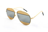 Classic Aviator Inspired Air Brushed Aluminum Gold Framed Spring Hinge Sunglasses with Double Color UV Protected Mirror Flash Lens. 