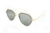 Modern Geometric Aviator Inspired Air Brushed Aluminum Gold Frame Sunglasses with UV 400 Protected Smoke Flash Lens.