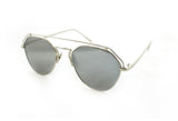 Modern Geometric Aviator Inspired Air Brushed Aluminum Silver Frame Sunglasses with UV 400 Protected Smoke Flash Lens. 