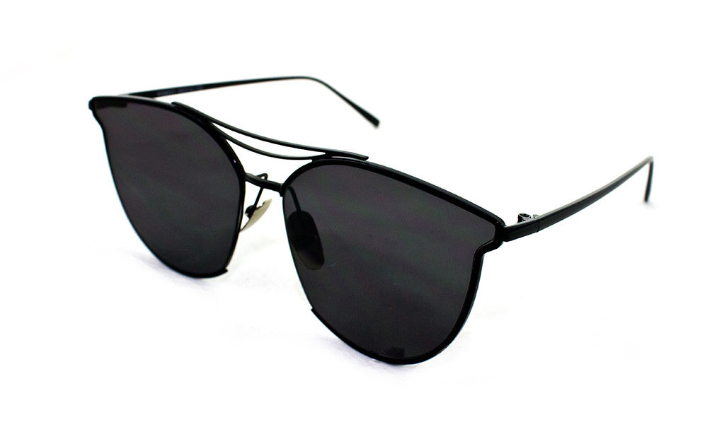 Classic Cat Eye Aviator Geometric Design Inspired Sunglasses with a Brushed Aluminum Spring Hinge Black Metal Frame with UV400 Protected Smoke Flash Lens. 