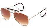 Aviator Inspired Wrap Around Gold Metal Frame Driving Sunglasses with UV Protected Gradient Brown Lens.