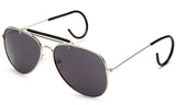 Aviator Inspired Wrap Around Silver Metal Frame Driving Sunglasses with UV Protected Solid Smoke Lens.