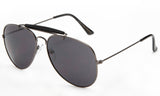 Classic Aviator Inspired Wrap Around Gunmetal Frame Driving Sunglasses with UV 400 Protected Solid Smoke Lens.