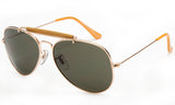 Classic Aviator Inspired Wrap Around Gold Metal Frame Driving Sunglasses with UV 400 Protected Solid Green Lens.