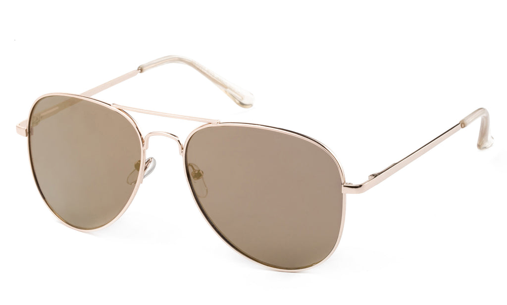 Classic Pilot Aviator Inspired Driving Metal Gold Frame Sunglasses with UV 400 Protected Copper Flash Lens.