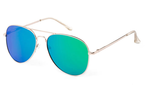 Classic Pilot Aviator Inspired Driving Metal Gold Frame Sunglasses with UV 400 Protected Green Flash Lens.