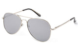Classic Pilot Aviator Inspired Driving Metal Silver Frame Sunglasses with UV 400 Protected Mirror Flash Lens.