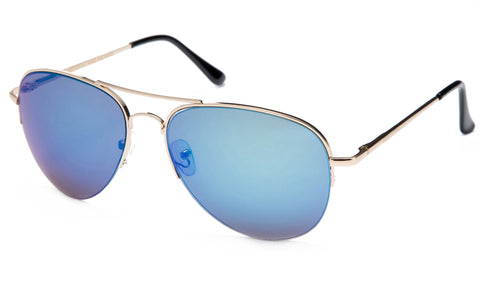 Classic Aviator Inspired Design Metal Half Frame Sunglasses with UV 400 Protected Blue Flash Lens. 