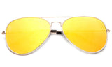 Classic Flat Lens Pilot Aviator Inspired Metal Gold Frame Sunglasses with UV 400 Protected Yellow Mirror Flash Lens. 