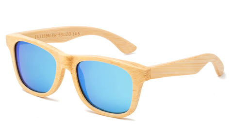 light bamboo wood blue mirror flash sunglasses