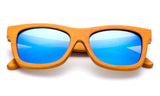 Dark Bamboo Horned Rim Wayfarer Frame Sunglasses with Blue Flash Lens
