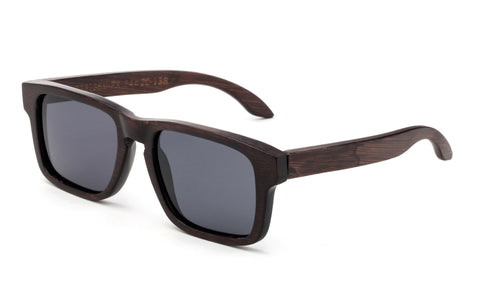 Squared Wayfarer Horned Rim Dark Bamboo Frame with Smoke Lens.