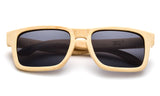 Squared Wayfarer Horned Rim Light Bamboo Frame with Smoke Lens.