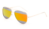 Modern Aviator Inspired Gold Metal Frame Sunglasses with Two Tone UV 400 Protected Orange Flash Lens. 