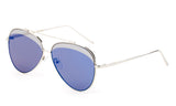 Premium Aviator Inspired Silver Metal Framed Sunglasses with Double Color UV400 Protected Blue Flash Lens.