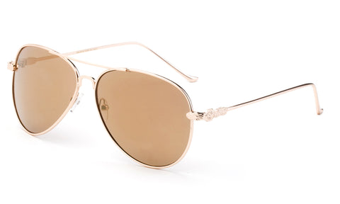Classic Aviator Sunglasses with Gold Metal Frame and Light Brown Flash Lens