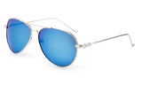Classic Aviator Sunglasses with Silver Metal Frame and Blue Flash Lens