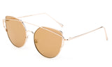 Modern Geometric Aviator Inspired Cat Eye Sunglasses with a Gold Metal Frame and UV 400 Protected Brown Flash Lens. 