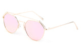 Premium Aviator Inspired Geometric Design Gold Metal Framed Sunglasses with UV400 Protected Pink Flash Lens. 