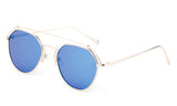 Premium Aviator Inspired Geometric Design Silver Metal Framed Sunglasses with UV400 Protected Blue Flash Lens. 