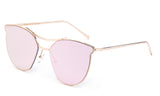 Classic Cat Eye Inspired Sunglasses with a Gold Metal Frame and Pink Flash Lens.