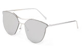 Classic Cat Eye Inspired Sunglasses with a Silver Metal Frame and Mirror Flash Lens.