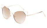 Trendy Cat Eye Inspired Sunglasses with Gold Aluminum Frame and Brown Flash Lens