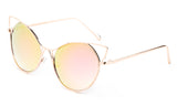 Trendy Cat Eye Inspired Sunglasses with Gold Aluminum Frame and Pink Flash Lens