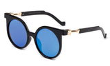 Trendy Geometric Round Design Black Sunglasses with UV Protected Circular Flat Flash Light Blue Lens.