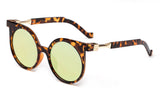 Trendy Geometric Round Design Tortoise Sunglasses with UV Protected Circular Flat Flash Yellow Lens.