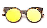 Trendy Geometric Round Design Tortoise Sunglasses with UV Protected Circular Flat Flash Yellow Lens.